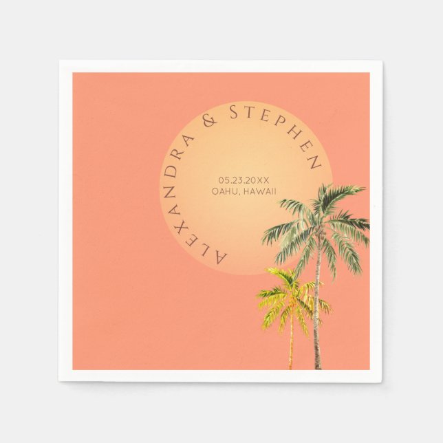 Minimale Hochzeit am Mittelmeer Beach Sunset Serviette (Vorderseite)