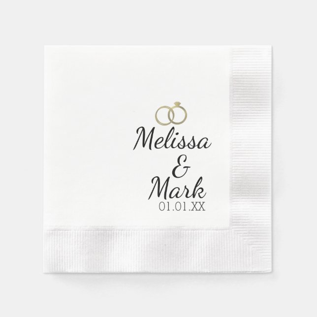 Minimale Hochzeit Einfacher Goldring Weißes Monogr Serviette (Vorderseite)