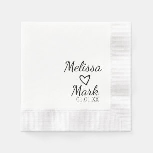Minimale Hochzeit Einfaches Schwarzes Herz Weißes Serviette