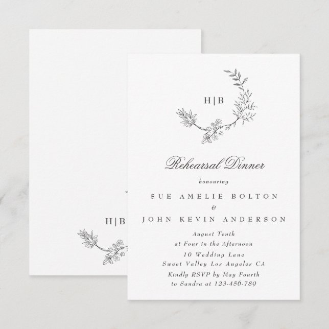Minimale Hochzeit für elegante Wreath Floral Begleitkarte (Vorne/Hinten)