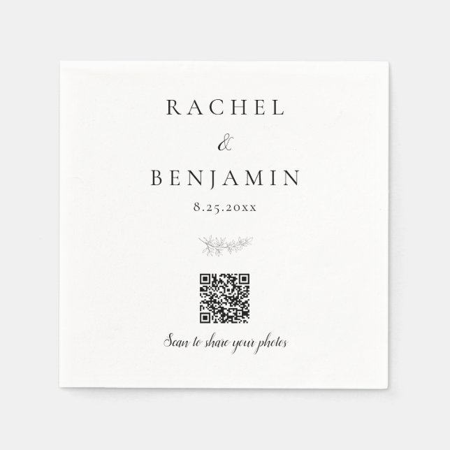 Minimale Hochzeit QR-Code Foto-Sharing Elegant Serviette (Vorderseite)