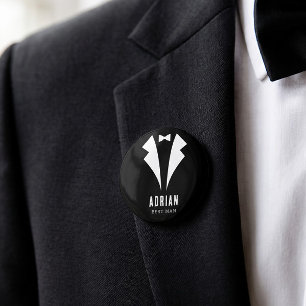 Minimale Hochzeit Trauzeuge Name Schwarzer Smoking Button