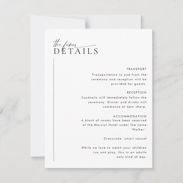 Minimale Hochzeitdetails Einschließkarte LAYLA RSVP Karte (Vorderseite)