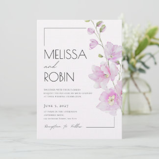 Minimale Hochzeits-Einladungskarte mit rosa Blumen Einladung