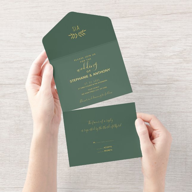 Minimale Hochzeitssaal- und Gold-Branchenkalligraf All-in-One-Einladung (Abreißstreifen)