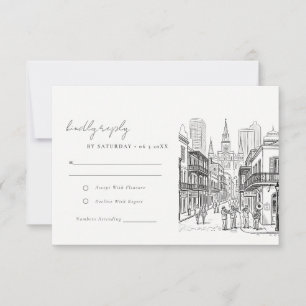 Minimale Hochzeitsskizze New Orleans Louisiana RSVP Karte