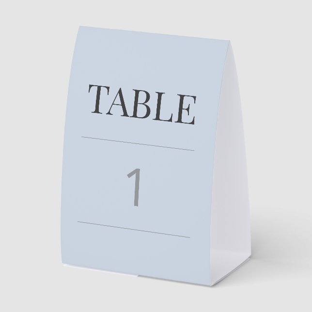 Minimale Hochzeitstisch-Nummer Staubblau Tischaufsteller (Vorderseite)