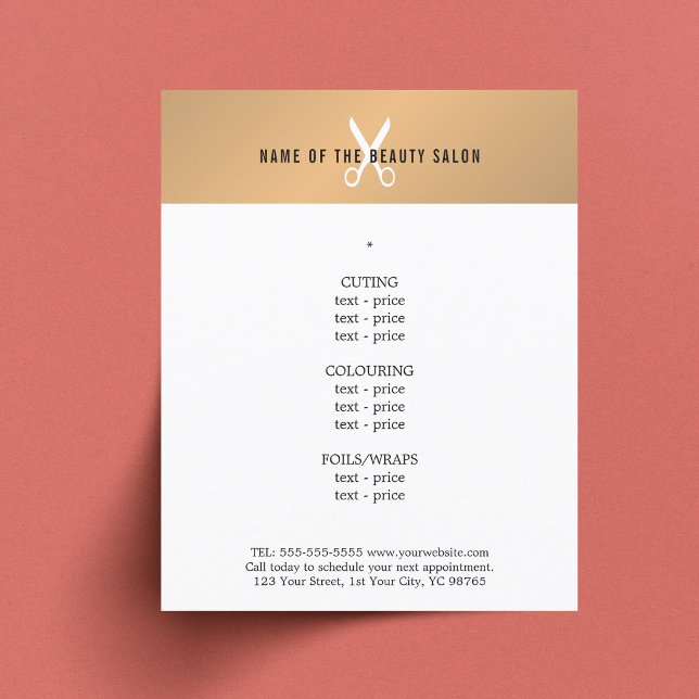 Minimale Imitate Gold White Scissor Friseurmenü Flyer (Von Creator hochgeladen)