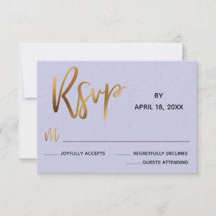 Minimale Imitate Goldtypografie Lavendel Hochzeit RSVP Karte