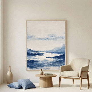 Minimale indigoblaue abstrakte Landschaftswandkuns Poster