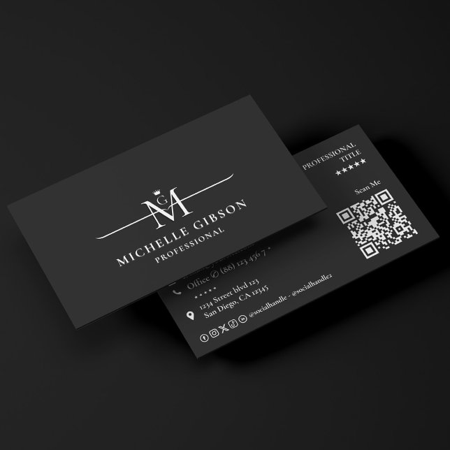 Minimale Initialen Krone Monogramm Schwarzes Marke Visitenkarte (Minimal Initials Crown Monogram Black Marketing Business Card
)