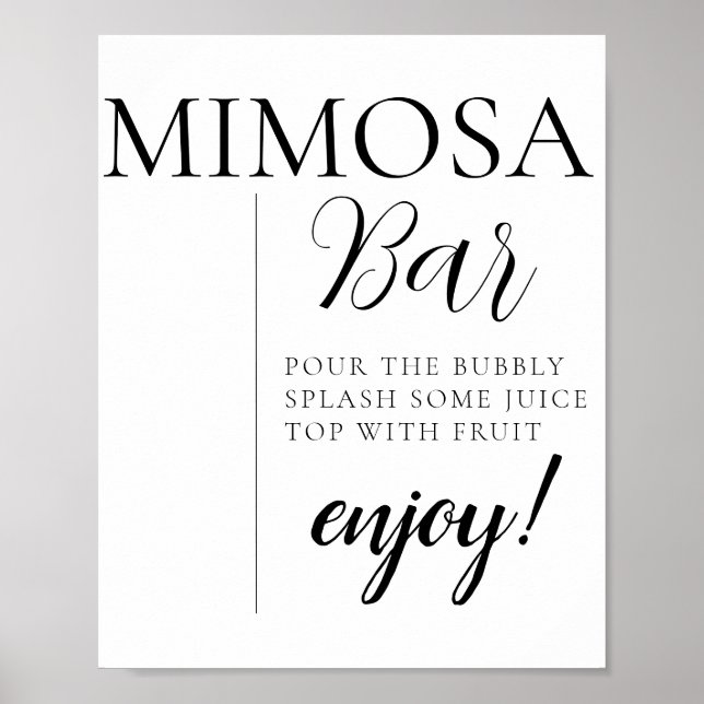 Minimale Kalligrafie Text Script Mimosa Bar Sign Poster (Vorne)