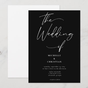 Minimale Kalligraphie Solid White Black Wedding Einladung