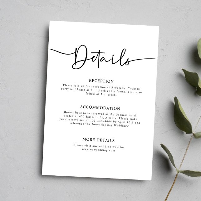 Minimale kalligraphische Hochzeitdetails Begleitkarte (Minimal Calligraphy Wedding Details Enclosure Card)