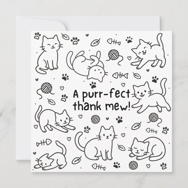 Minimale Katzen-Doodle-Dankeskarten (Vorderseite)