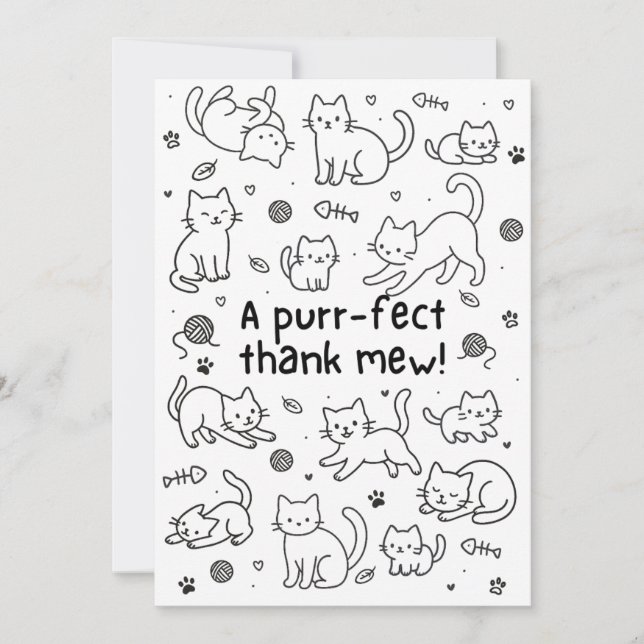 Minimale Katzen-Doodle-Dankeskarten Dankeskarte (Vorderseite)