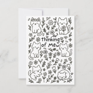 Minimale Katzen-Doodle-Karte 'Ich denke an Dich' Dankeskarte