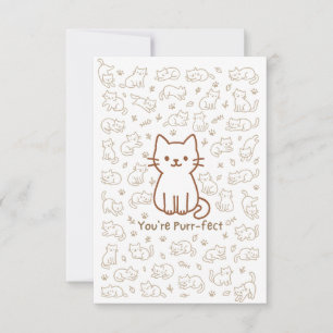 Minimale Katzen-Doodle-Karte   Linienzeichnung Dankeskarte