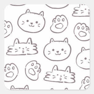 Minimale Katzen-Doodle-Muster – Kawaii-Katzen-Gesi Quadratischer Aufkleber