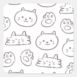 Minimale Katzen-Doodle-Muster – Kawaii-Katzen-Gesi Quadratischer Aufkleber