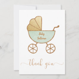 Minimale Kinderdusche Retro Carriage Mint Gold Dankeskarte