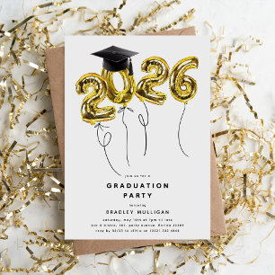 Minimale Klasse '2026' Goldene Ballons Abitur Einladung