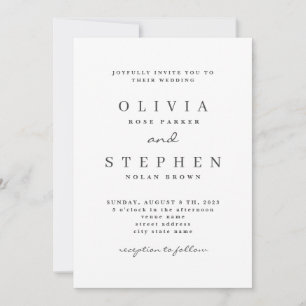 Minimale klassische Schwarzweiß-Typografie Hochzei Einladung