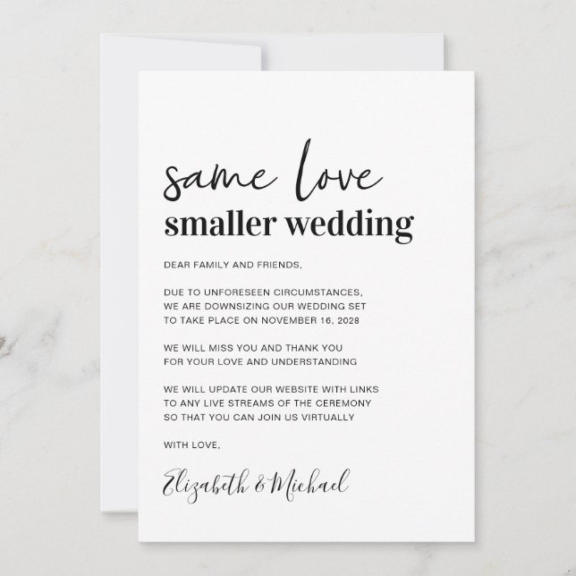 Minimale kleine Hochzeit Ankündigung (Vorderseite)