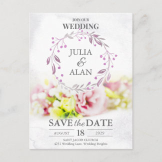 Minimale Kranzflorale Save the Date Hochzeit Postkarte