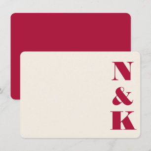 Minimale kühne Monogramm-Weihnachtsrot-Hochzeitsna Mitteilungskarte