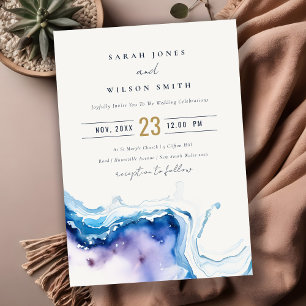 Minimale Küstenmeer-Strand-Wasserfarben-Hochzeit Einladung