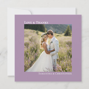 Minimale Lavendel-Hochzeitsfotos mit Liebe & Dank Mitteilungskarte