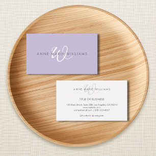 Minimale Lavendel Weiße Schrift Monogramm Geschäft Visitenkarte