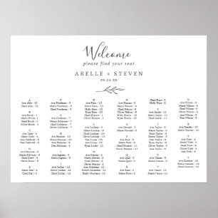 Minimale Leaf Dunkelgrau-Alphabetische Sitzkarte Poster