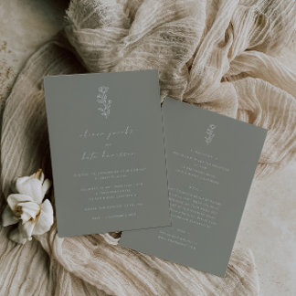 Minimale Leaf Sage Green Front & Back Wedding Einladung