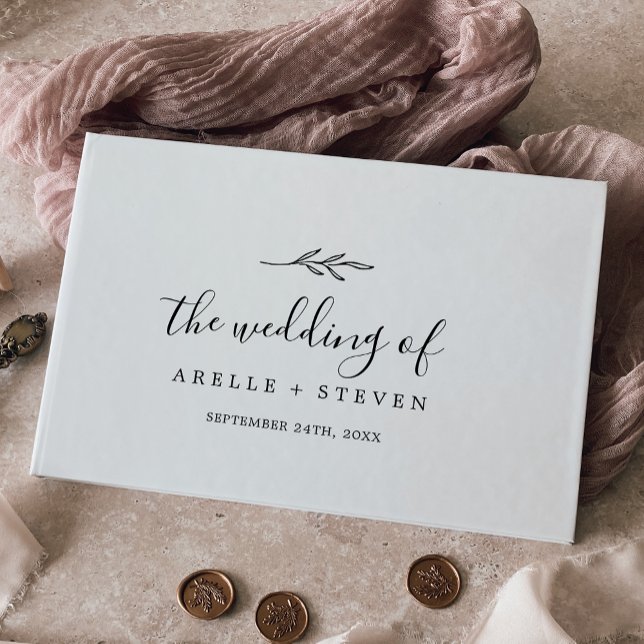 Minimale Leaf Schwarz-Weiß-Monogramm-Rückenkollekt Gästebuch (Von Creator hochgeladen)