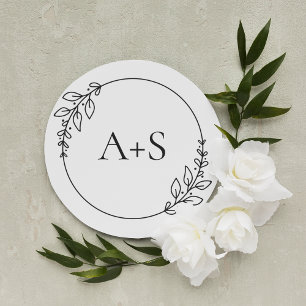 Minimale Leaf-Schwarz-weiße Monogramm-Umschlag Auf Runder Aufkleber