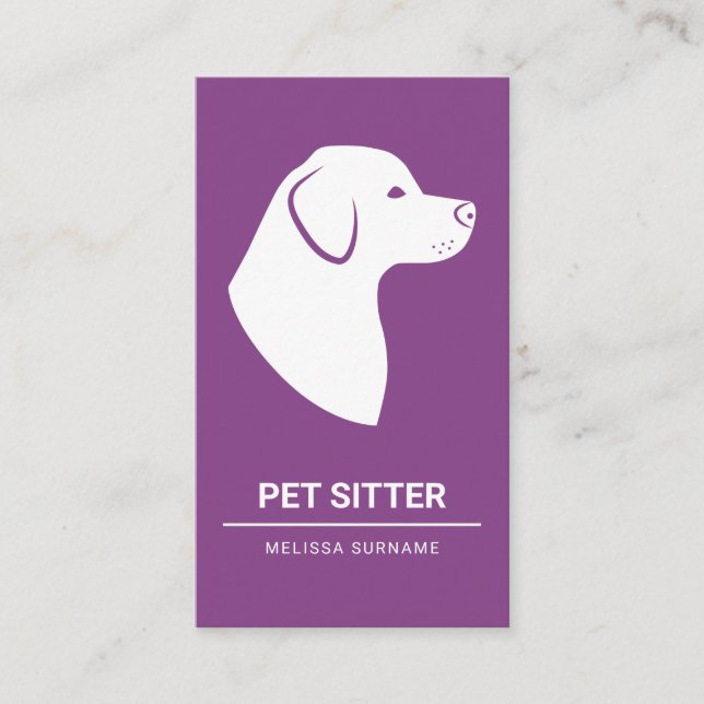 Minimale Lila und weiße Silhouette für Hunde - Sit Visitenkarte (Vorderseite)