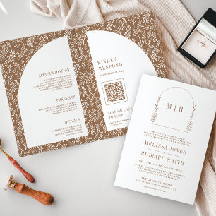 Minimale Line-Art-Blattbogen-Beige-Hochzeit Einladung