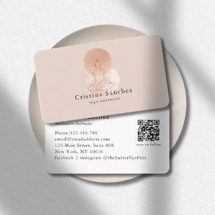 Minimale Line-Art-Frau-Yoga-Meditation-QR-Code Visitenkarte
