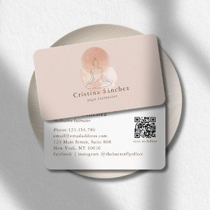 Minimale Line-Art-Frau Yoga-Meditation QR-Code Visitenkarte