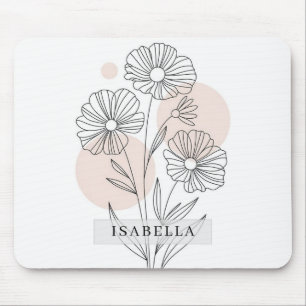Minimale Line-Art-Wildblumen-Mauspad Mousepad
