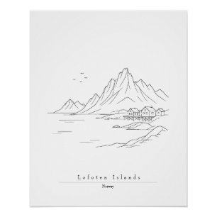 Minimale Lofoten-Inseln Linienkunst Druck   Norweg
