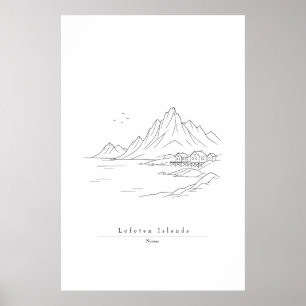 Minimale Lofoten-Inseln Linienkunst Druck Norweg Poster