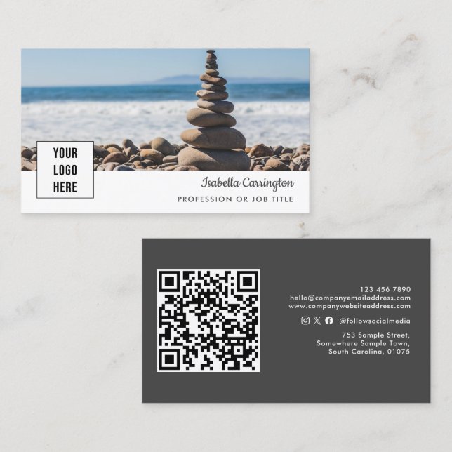 Minimale Logo Foto QR Code Business Card Visitenkarte (Vorne/Hinten)