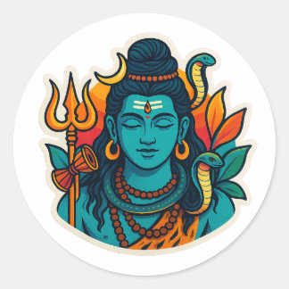 Minimale Lord Shiva-Illustration – Trishul, Damru Runder Aufkleber