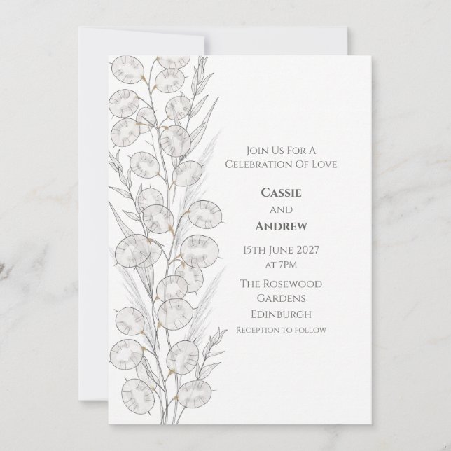 Minimale Lunaria Gold-Tinte Botanische Hochzeits E Einladung (Vorderseite)