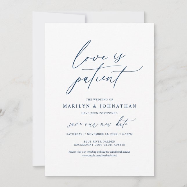 Minimale Marine, Liebe ist geduldig, Hochzeit vers Einladung (Vorderseite)