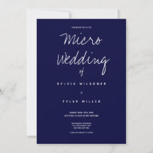 Minimale Mikro-Hochzeitdunkelblauer Typografie