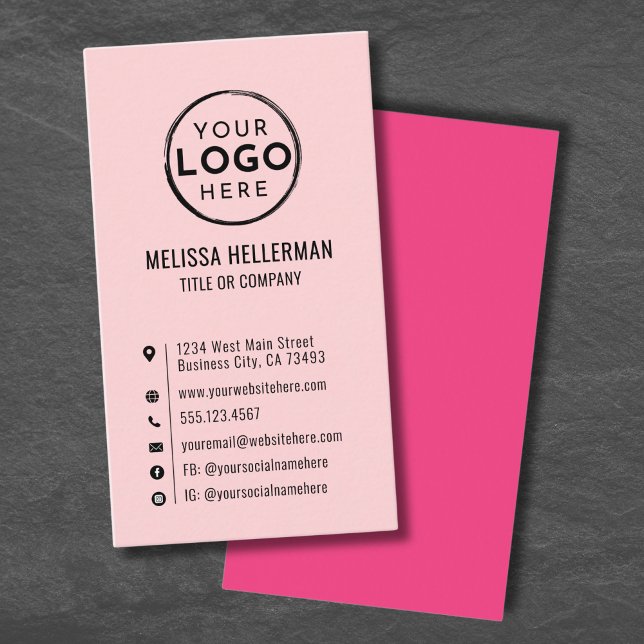 Minimale minimale minimale senkrechte Darstellung  Visitenkarte (Pink Custom Logo Minimal Modern Vertical Business Card)